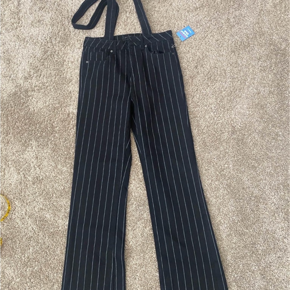 Black Pinstripe Suspender Pants